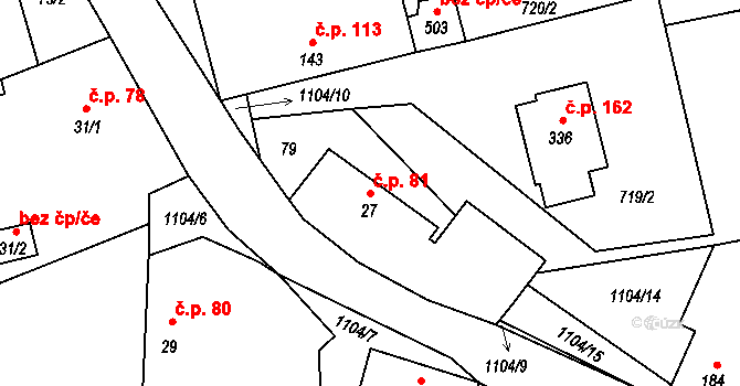 Červené Janovice 81 na parcele st. 27 v KÚ Červené Janovice, Katastrální mapa
