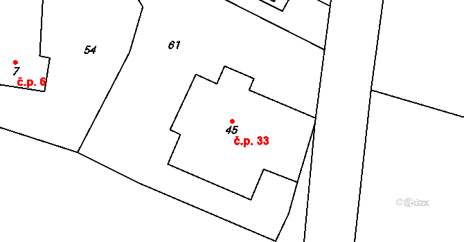 Újezdec 33, Petrovice I na parcele st. 45 v KÚ Újezdec, Katastrální mapa