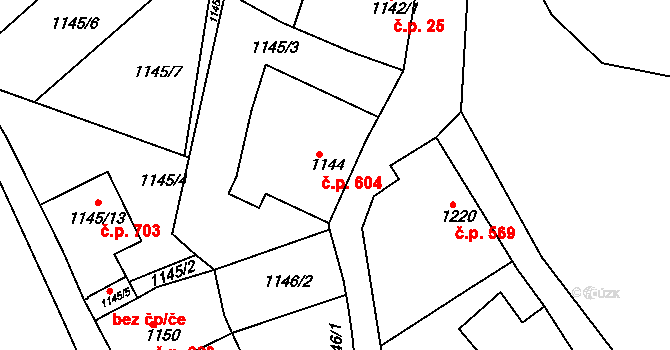 Kutná Hora-Vnitřní Město 604, Kutná Hora na parcele st. 1144 v KÚ Kutná Hora, Katastrální mapa