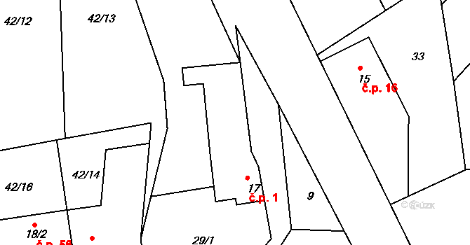 Babice 1, Řehenice na parcele st. 17 v KÚ Babice u Řehenic, Katastrální mapa