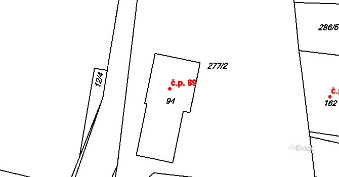 Vestec 89 na parcele st. 94 v KÚ Vestec nad Mrlinou, Katastrální mapa