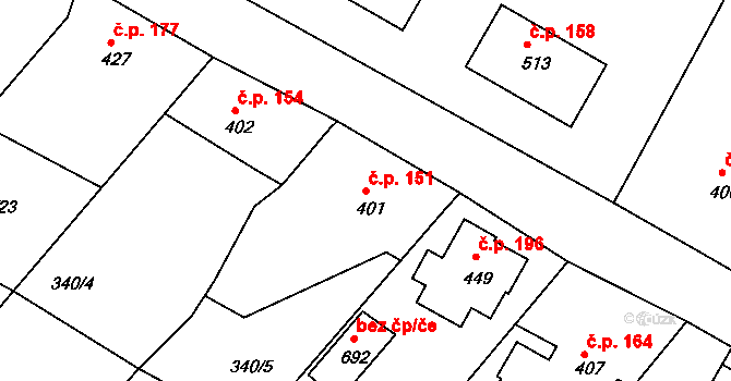 Držkov 151 na parcele st. 401 v KÚ Držkov, Katastrální mapa