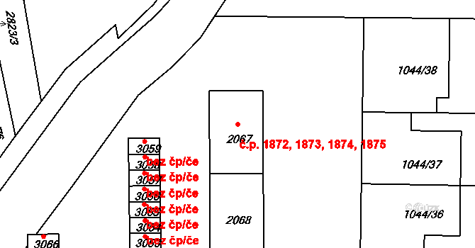 Nymburk 1872,1873,1874,1875 na parcele st. 2067 v KÚ Nymburk, Katastrální mapa