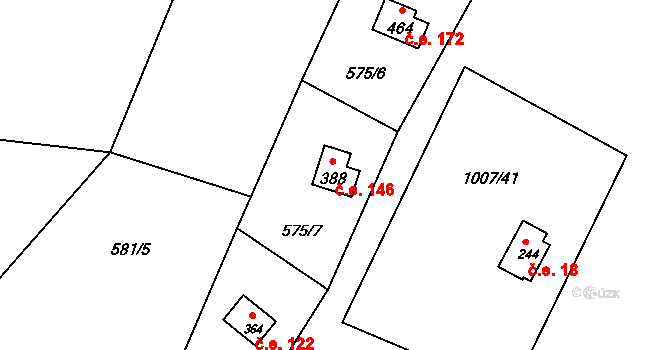 Tyra 146, Třinec na parcele st. 388 v KÚ Tyra, Katastrální mapa