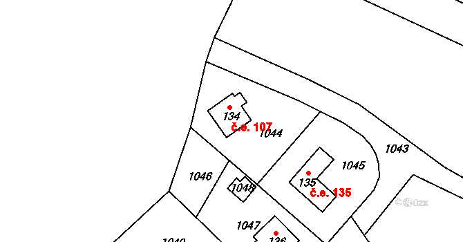 Čelina 107, Borotice na parcele st. 134 v KÚ Čelina, Katastrální mapa