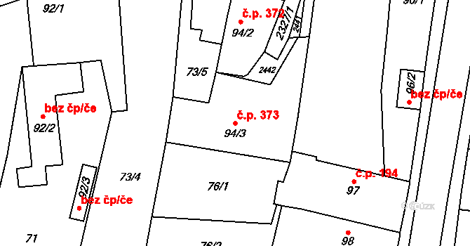 Dašice 373 na parcele st. 94/3 v KÚ Dašice, Katastrální mapa