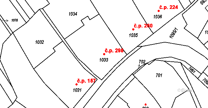 Lovčice 298 na parcele st. 1033 v KÚ Lovčice u Kyjova, Katastrální mapa