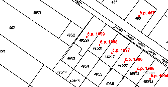 Svatobořice 1099, Svatobořice-Mistřín na parcele st. 495/29 v KÚ Svatobořice, Katastrální mapa