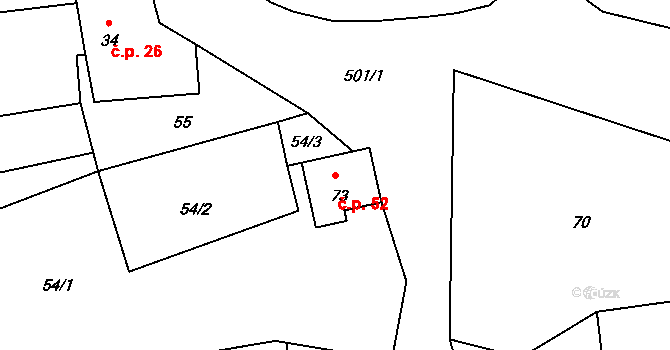 Dubějovice 52, Trhový Štěpánov na parcele st. 73 v KÚ Dubějovice, Katastrální mapa