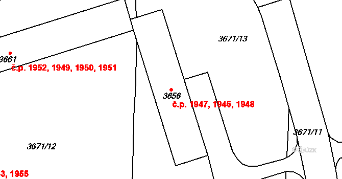 Kročehlavy 1946,1947,1948, Kladno na parcele st. 3656 v KÚ Kročehlavy, Katastrální mapa