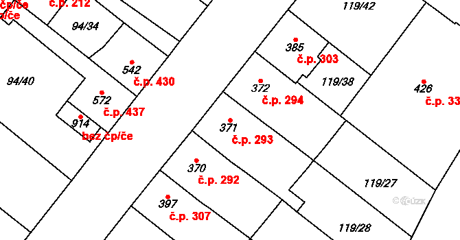 Košťany 293 na parcele st. 371 v KÚ Košťany, Katastrální mapa