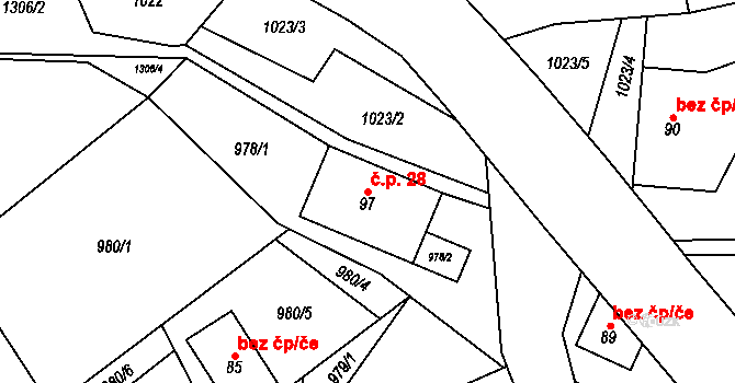 Proseč 28, Záhoří na parcele st. 97 v KÚ Záhoří u Semil, Katastrální mapa