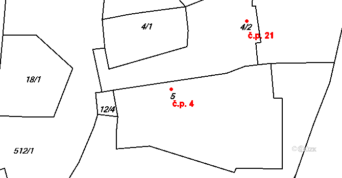 Dolní Polžice 4, Bezdružice na parcele st. 5 v KÚ Polžice u Bezdružic, Katastrální mapa