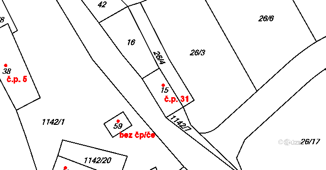 Kozolupy 31, Vysoký Újezd na parcele st. 15 v KÚ Kozolupy, Katastrální mapa