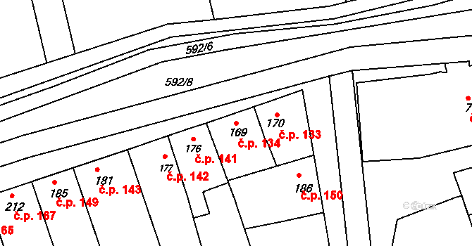 Cholina 134 na parcele st. 169 v KÚ Cholina, Katastrální mapa