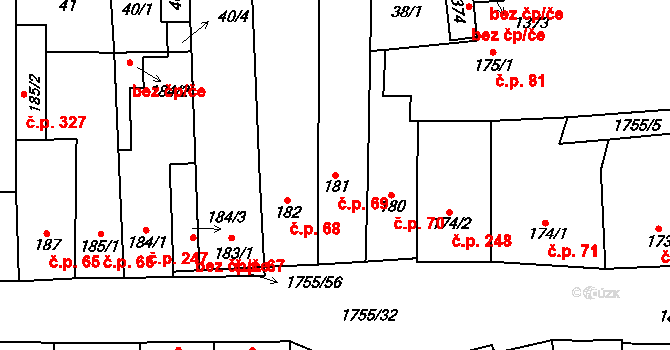 Libochovice 69 na parcele st. 181 v KÚ Libochovice, Katastrální mapa