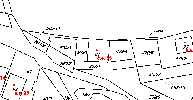 Náčkovice 35, Lovečkovice na parcele st. 67 v KÚ Náčkovice, Katastrální mapa