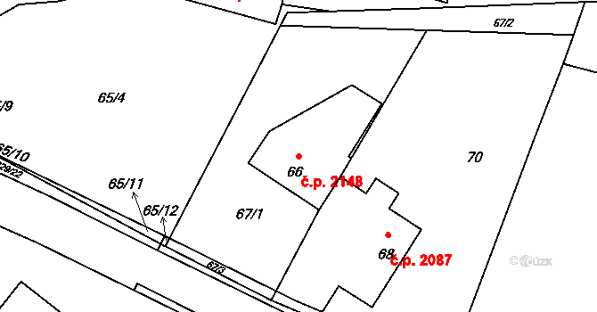 Rožnov pod Radhoštěm 2148 na parcele st. 66 v KÚ Hážovice, Katastrální mapa