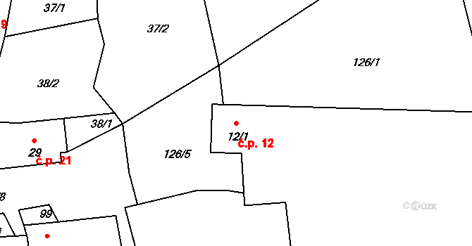 Bechyňská Smoleč 12, Sudoměřice u Bechyně na parcele st. 12/1 v KÚ Bechyňská Smoleč, Katastrální mapa