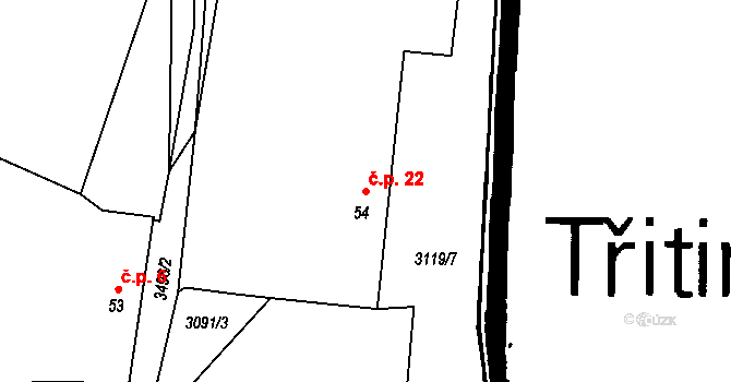 Třitim 22, Žimutice na parcele st. 54 v KÚ Třitim, Katastrální mapa