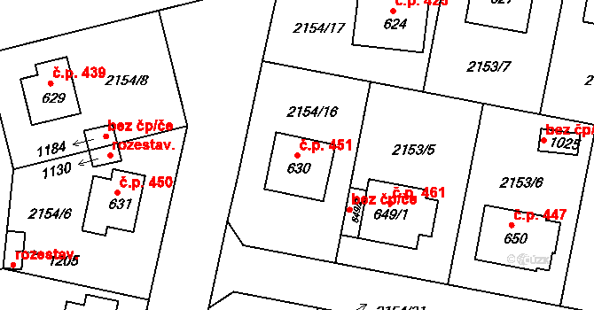Zliv 451 na parcele st. 630 v KÚ Zliv u Českých Budějovic, Katastrální mapa
