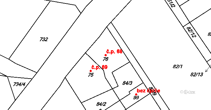 Kozlov 68, Střelské Hoštice na parcele st. 76 v KÚ Kozlov nad Otavou, Katastrální mapa