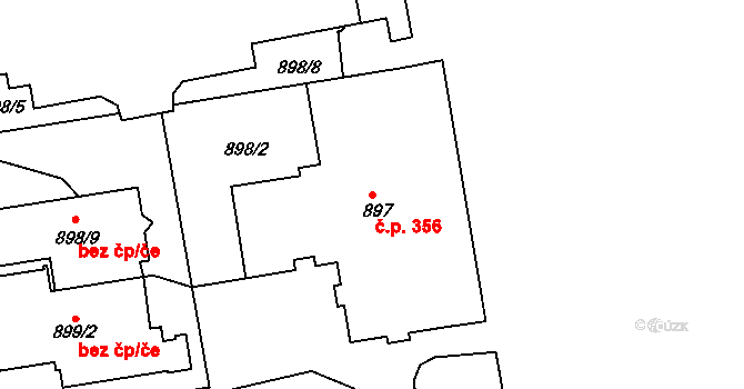 Miřetice u Klášterce nad Ohří 356, Klášterec nad Ohří na parcele st. 897 v KÚ Miřetice u Klášterce nad Ohří, Katastrální mapa
