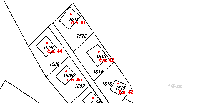 Batelov 42 na parcele st. 1513 v KÚ Batelov, Katastrální mapa