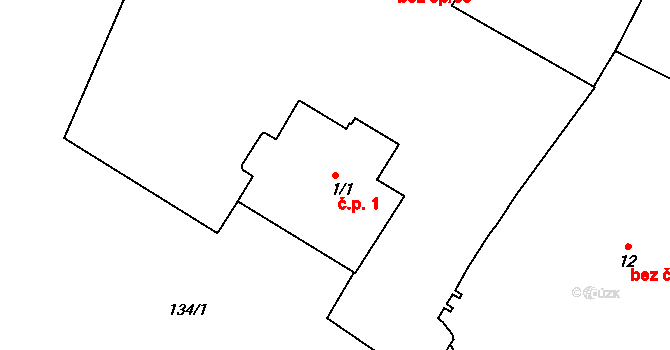 Kdousov 1 na parcele st. 1/1 v KÚ Kdousov, Katastrální mapa