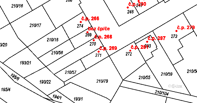 Stařeč 269 na parcele st. 271 v KÚ Stařeč, Katastrální mapa