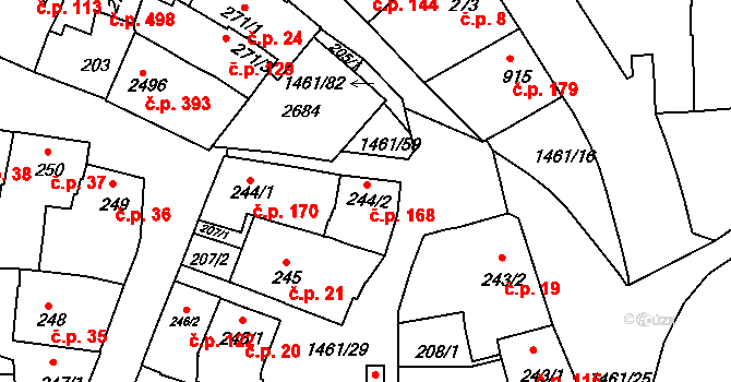 Horka-Domky 168, Třebíč na parcele st. 244/2 v KÚ Třebíč, Katastrální mapa