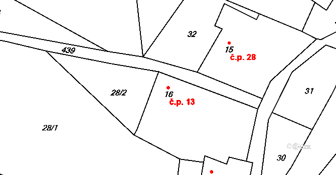 Ústup 13 na parcele st. 16 v KÚ Ústup, Katastrální mapa
