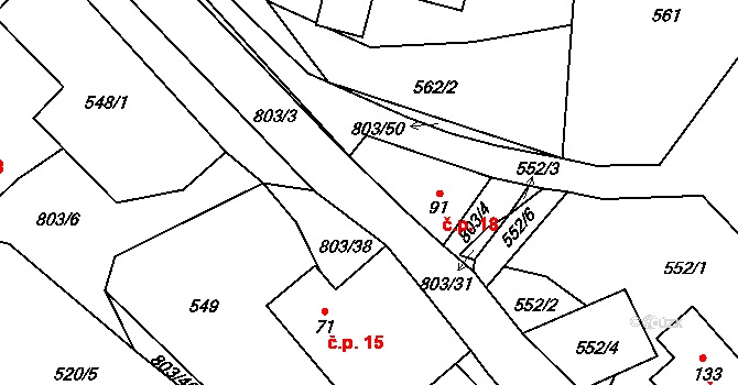 Útěchovičky 18, Pelhřimov na parcele st. 91 v KÚ Chvojnov, Katastrální mapa