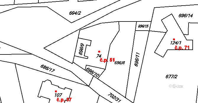 Skrýšov 51, Pelhřimov na parcele st. 74 v KÚ Skrýšov u Pelhřimova, Katastrální mapa