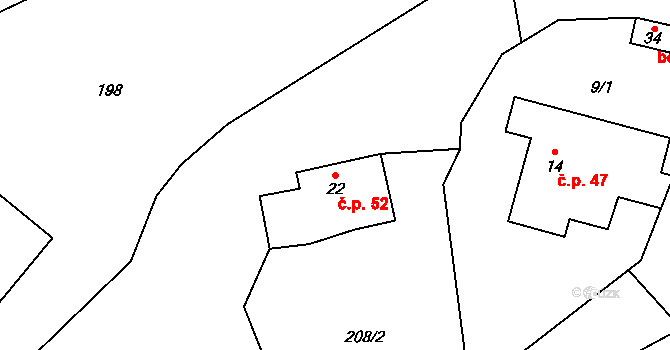 Jasinov 52, Letovice na parcele st. 22 v KÚ Ořechov u Letovic, Katastrální mapa
