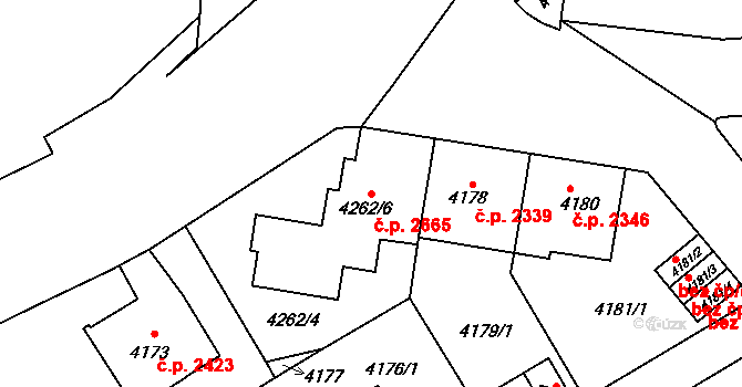 Smíchov 2665, Praha na parcele st. 4262/6 v KÚ Smíchov, Katastrální mapa