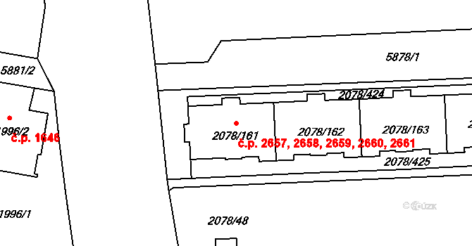 Záběhlice 2657,2658,2659,2660,, Praha na parcele st. 2078/161 v KÚ Záběhlice, Katastrální mapa