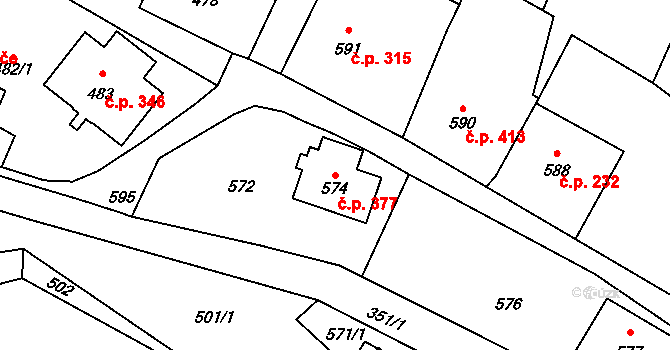 Rumburk 2-Horní Jindřichov 377, Rumburk na parcele st. 574 v KÚ Horní Jindřichov, Katastrální mapa