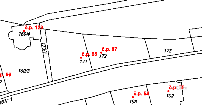 Číčenice 57 na parcele st. 172 v KÚ Číčenice, Katastrální mapa