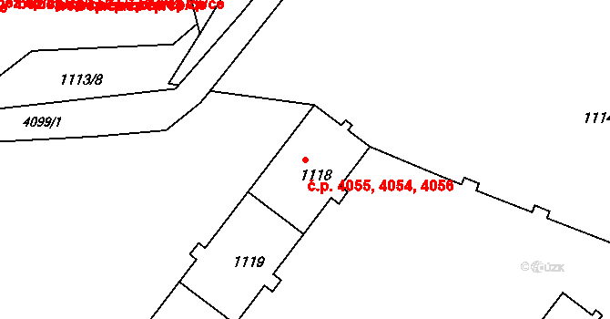 Chomutov 4054,4055,4056 na parcele st. 1118 v KÚ Chomutov II, Katastrální mapa
