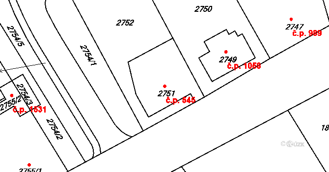 Rumburk 1 545, Rumburk na parcele st. 2751 v KÚ Rumburk, Katastrální mapa