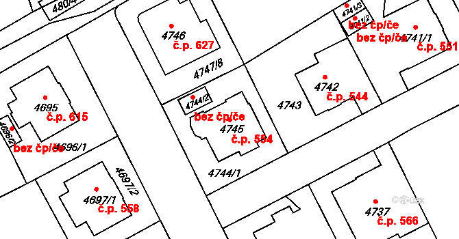 Liberec III-Jeřáb 554, Liberec na parcele st. 4745 v KÚ Liberec, Katastrální mapa