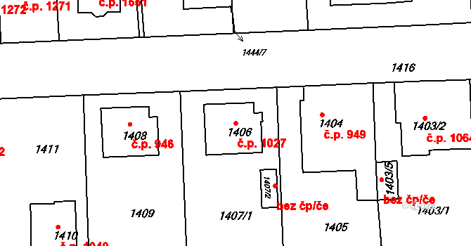 Kuřim 1027 na parcele st. 1406 v KÚ Kuřim, Katastrální mapa