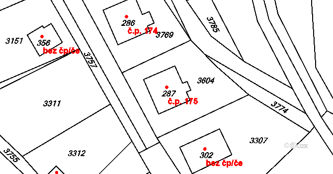 Sedloňov 175 na parcele st. 287 v KÚ Sedloňov, Katastrální mapa