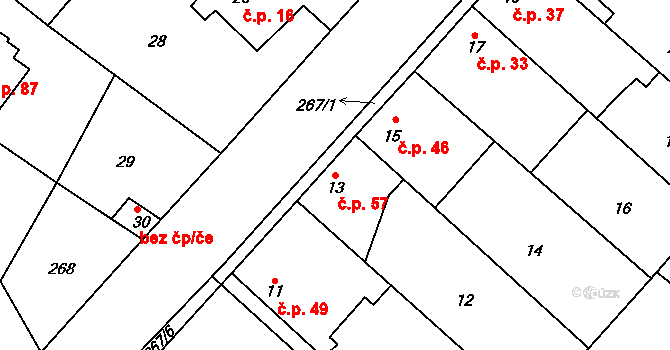 Vinařice 57, Týnec nad Labem na parcele st. 13 v KÚ Vinařice u Týnce nad Labem, Katastrální mapa