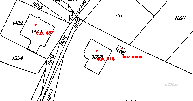 Podlesí 515, Valašské Meziříčí na parcele st. 320/8 v KÚ Brňov, Katastrální mapa