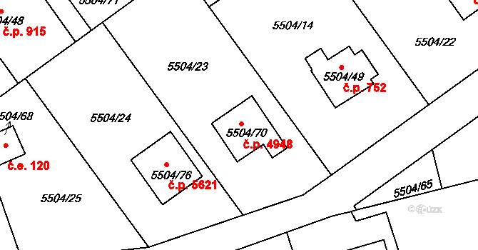 Jihlava 4948 na parcele st. 5504/70 v KÚ Jihlava, Katastrální mapa