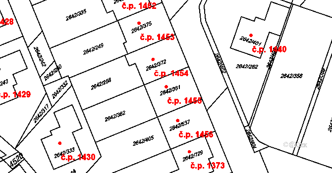 Kuřim 1455 na parcele st. 2642/361 v KÚ Kuřim, Katastrální mapa