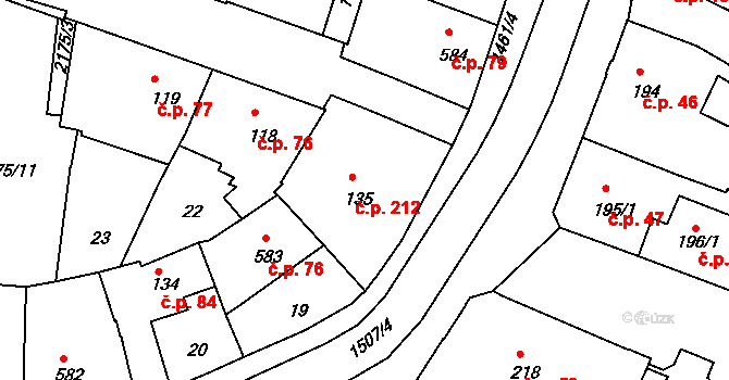 Jejkov 212, Třebíč na parcele st. 135 v KÚ Třebíč, Katastrální mapa