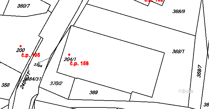 Horní Holetín 158, Holetín na parcele st. 204/1 v KÚ Holetín, Katastrální mapa